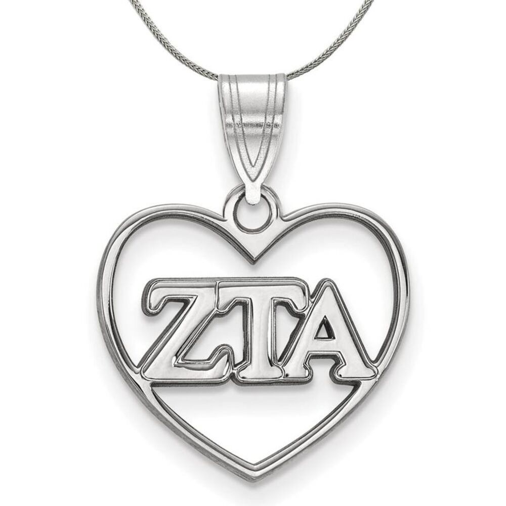 Sterling Silver Zeta Tau Alpha Heart Greek Necklace - 24 Inch